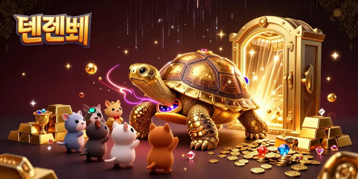 Experience the excitement of 텐텐벳 with a vibrant casino illustration featuring games, treasures, and fun attractions.
