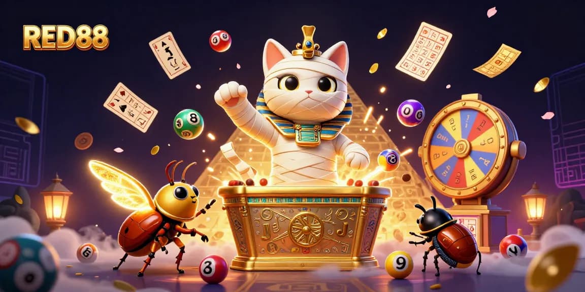 Experience the thrill of winning at RED88 with dynamic casino-themed characters and vibrant game elements.
