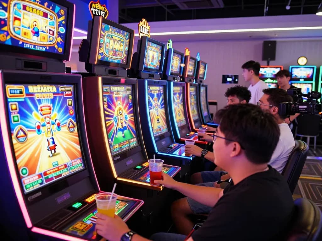 Players enjoying the thrilling experience at zeus138 online slot gaming with vibrant colors and interactive machines.