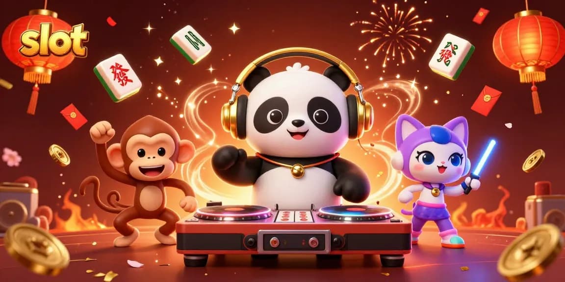 Memutar slot dengan DJ panda, monyet menari, dan anak kucing di pesta kasino.