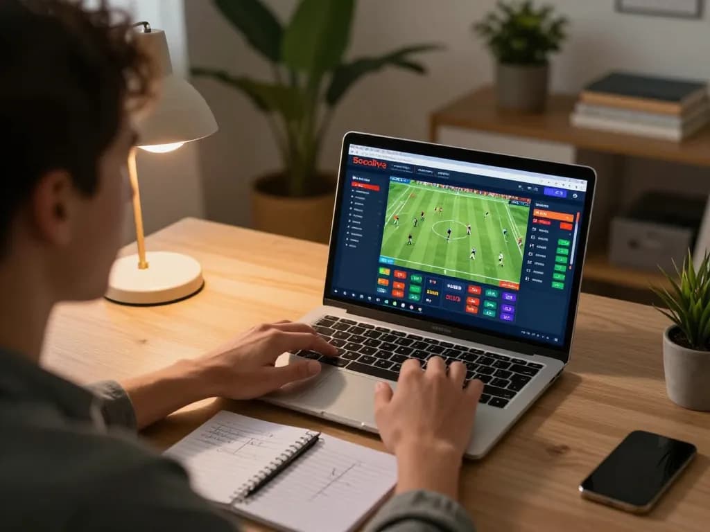Socolive user intensively engaging with live soccer betting odds on a vibrant online platform.