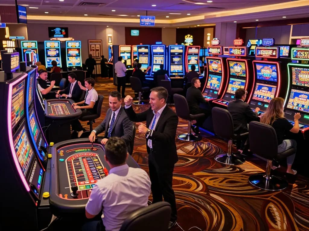 Gamers enjoying SC88 slots on a vibrant casino floor filled with excitement and winning moments.