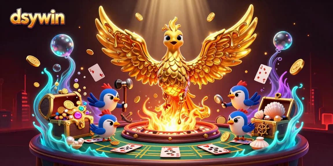Experience thrilling baccarat action at dsywin with a golden phoenix emerging from molten metal.