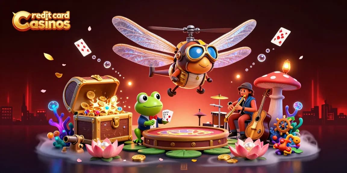 Experience thrilling gameplay at credit card casinos with vibrant characters and dynamic casino elements.