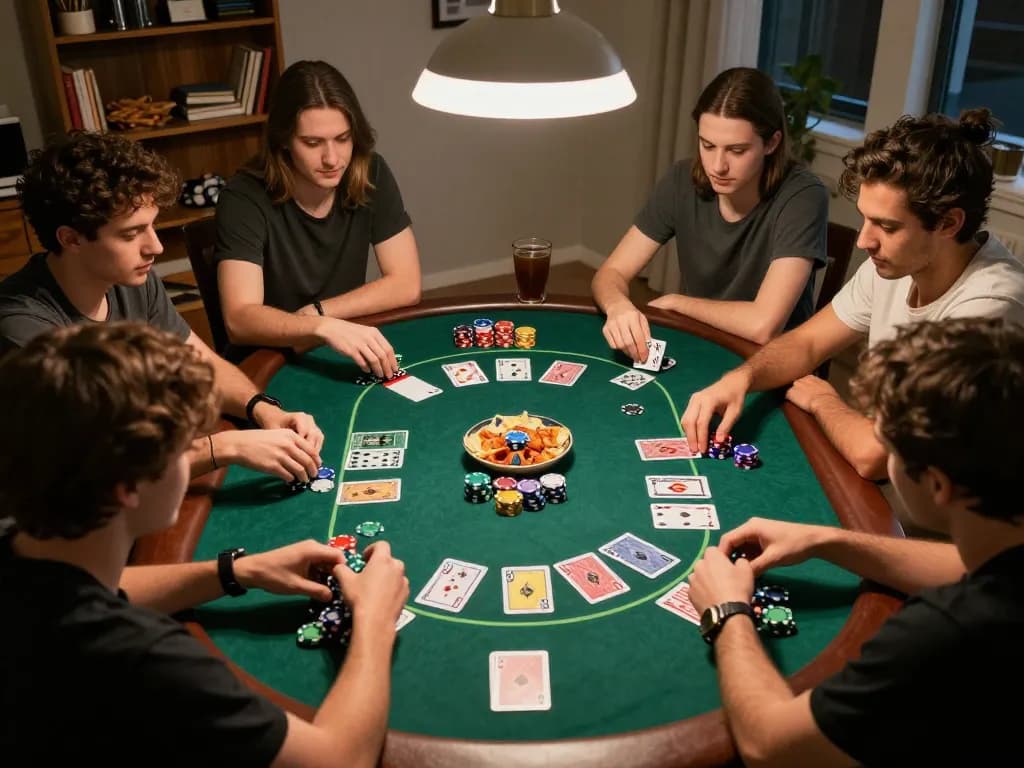 Pemain Bintangmpo terlibat dalam permainan poker intens di malam hari di rumah