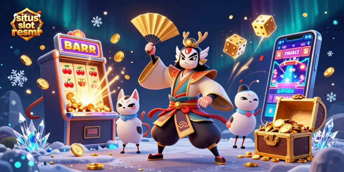 Experience the excitement of situs slot resmi with vibrant scenes filled with slot machines, jackpots, and animated characters.