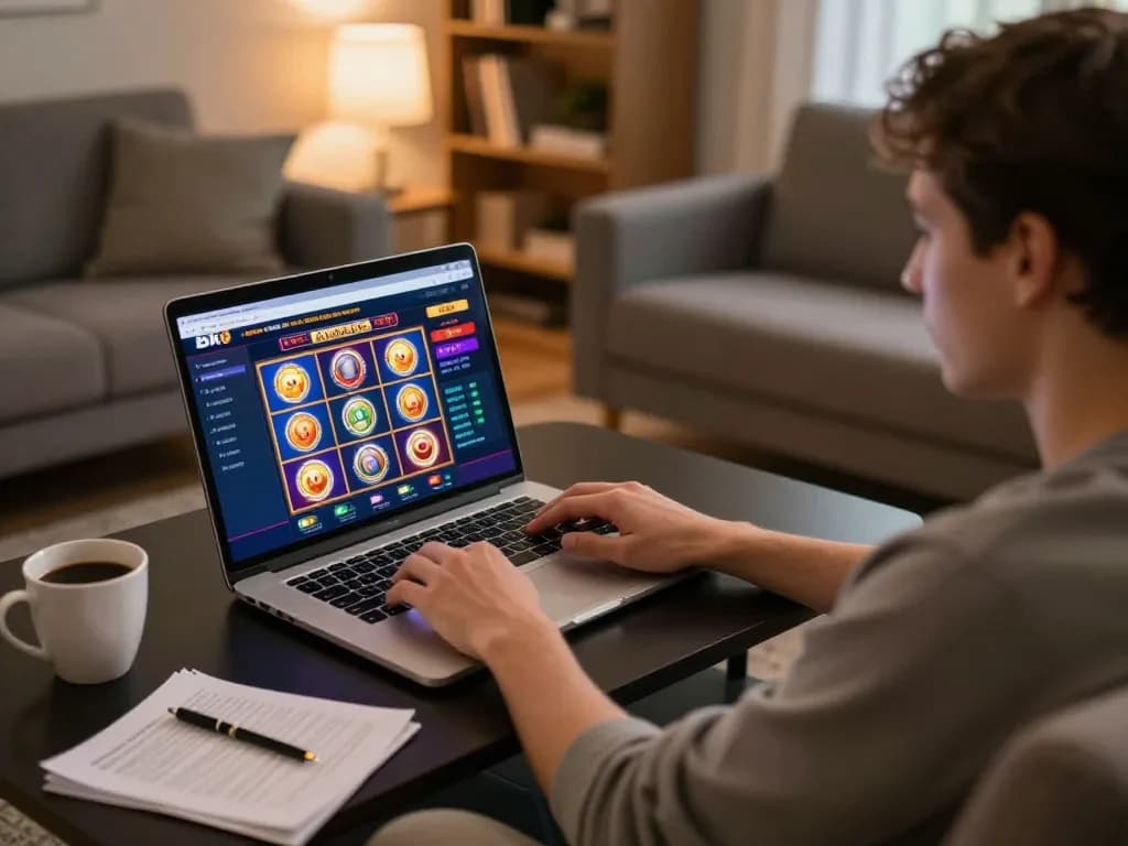 Engaging with the BK8 online casino from home while placing strategic bets and enjoying the gaming experience.