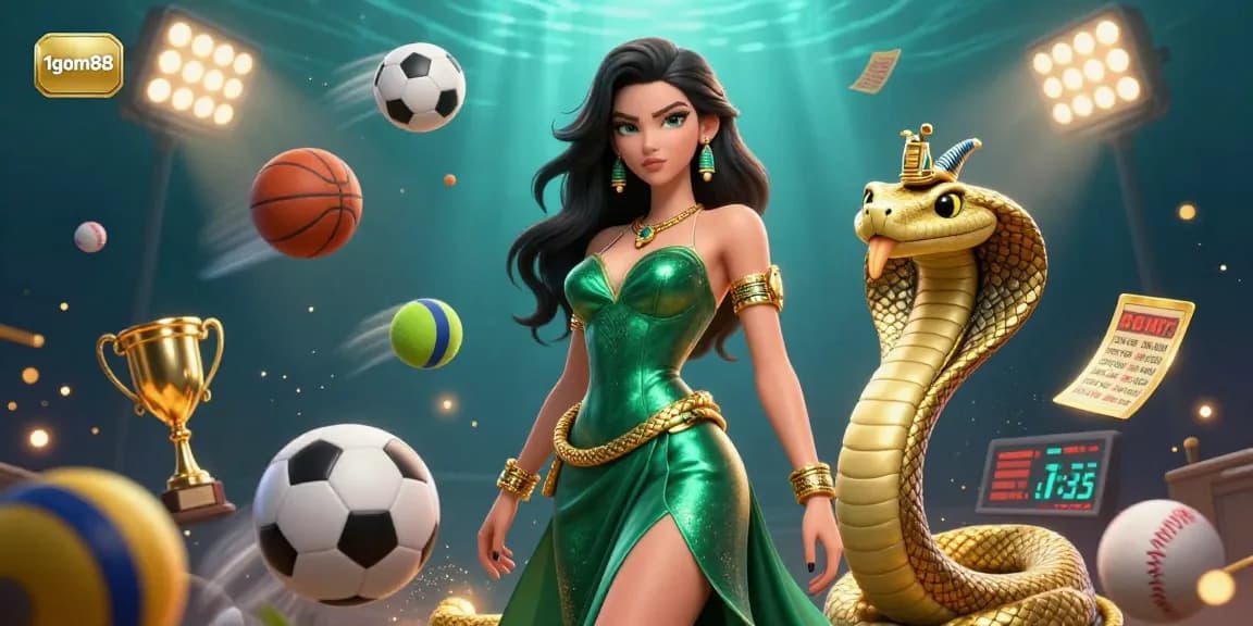 Engage with 1gom88 in this vibrant illustration showcasing sports betting excitement and dynamic energy.