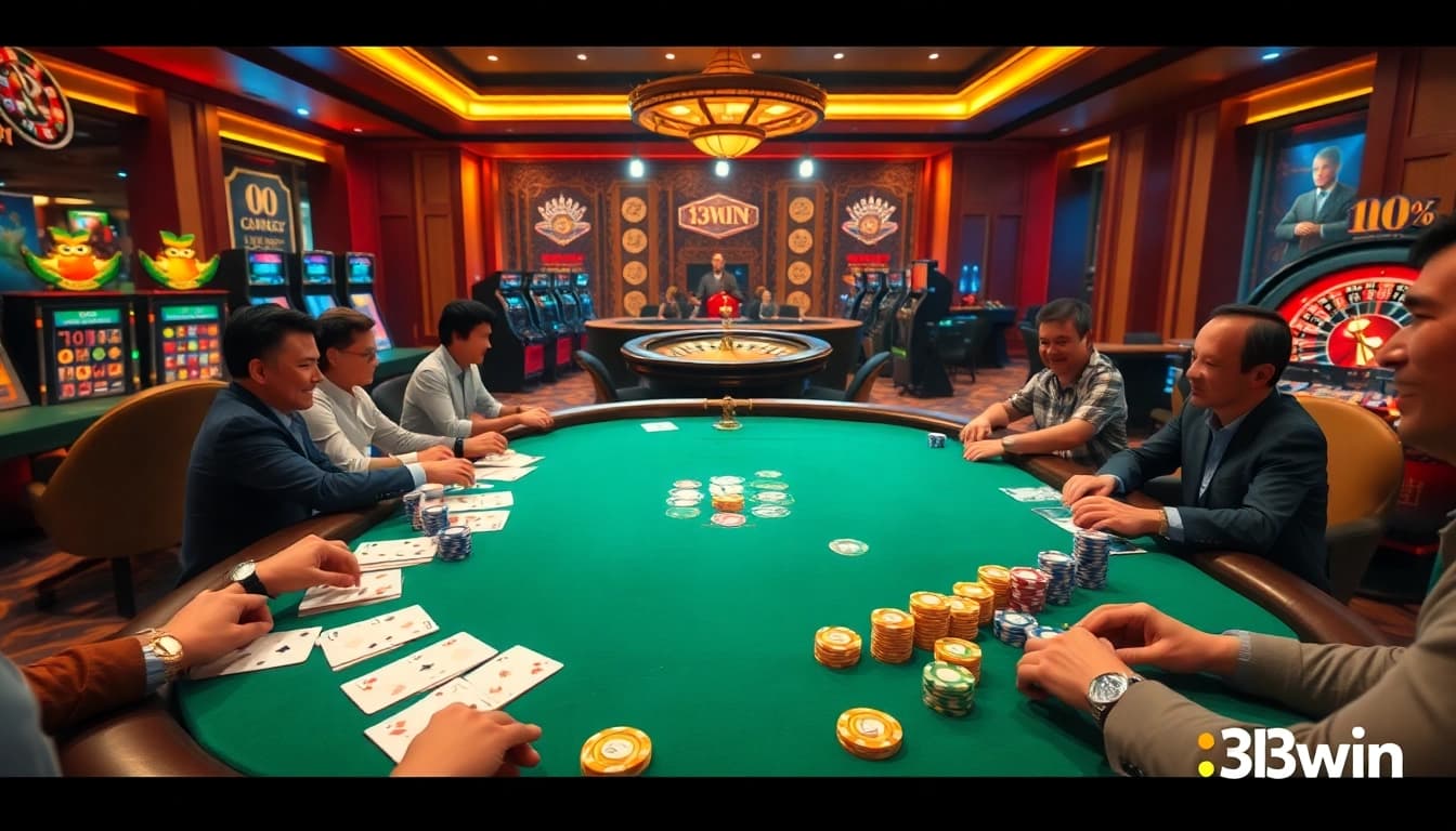 Experience the thrill of gambling with 13win group at an upscale casino table.