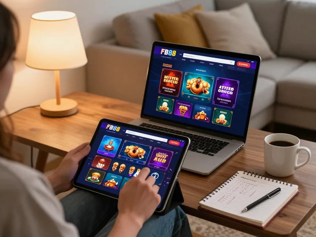 Engaging with FB88's online casino and gaming strategies in a cozy home environment