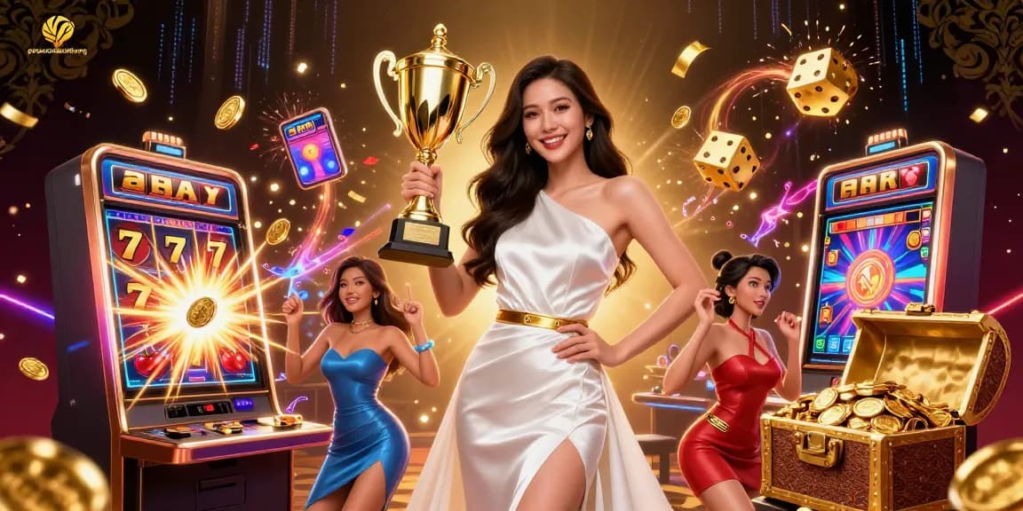 Experience thrilling wins with proautobinhduong as you engage with vibrant casino elements and a victorious character.