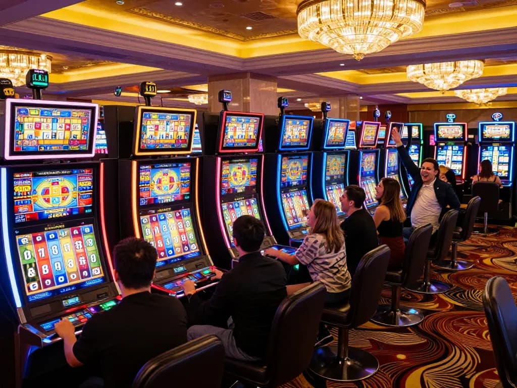 Experience cm88 winning moments with engaging players at slot machines in a vibrant casino