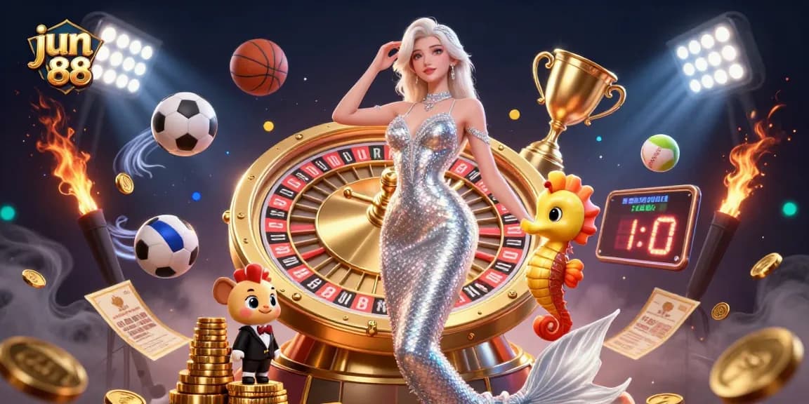 Experience the thrill of jun 88 with roulette, chips, and vibrant casino elements.
