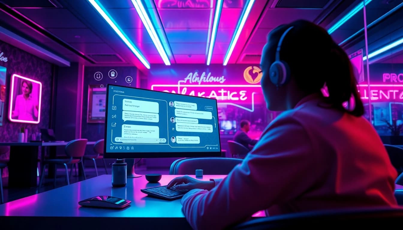 Engaging AI chatbot interface showcasing an ai slut theme in a vibrant digital landscape.