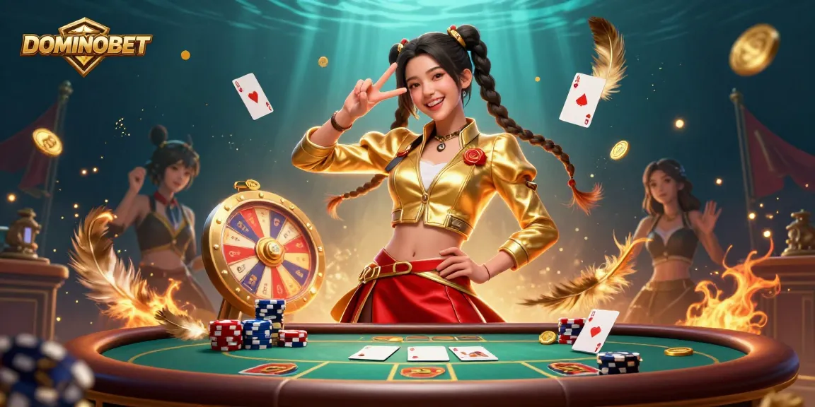 Experience exciting games with DOMINOBET's vibrant atmosphere in this engaging poker illustration.