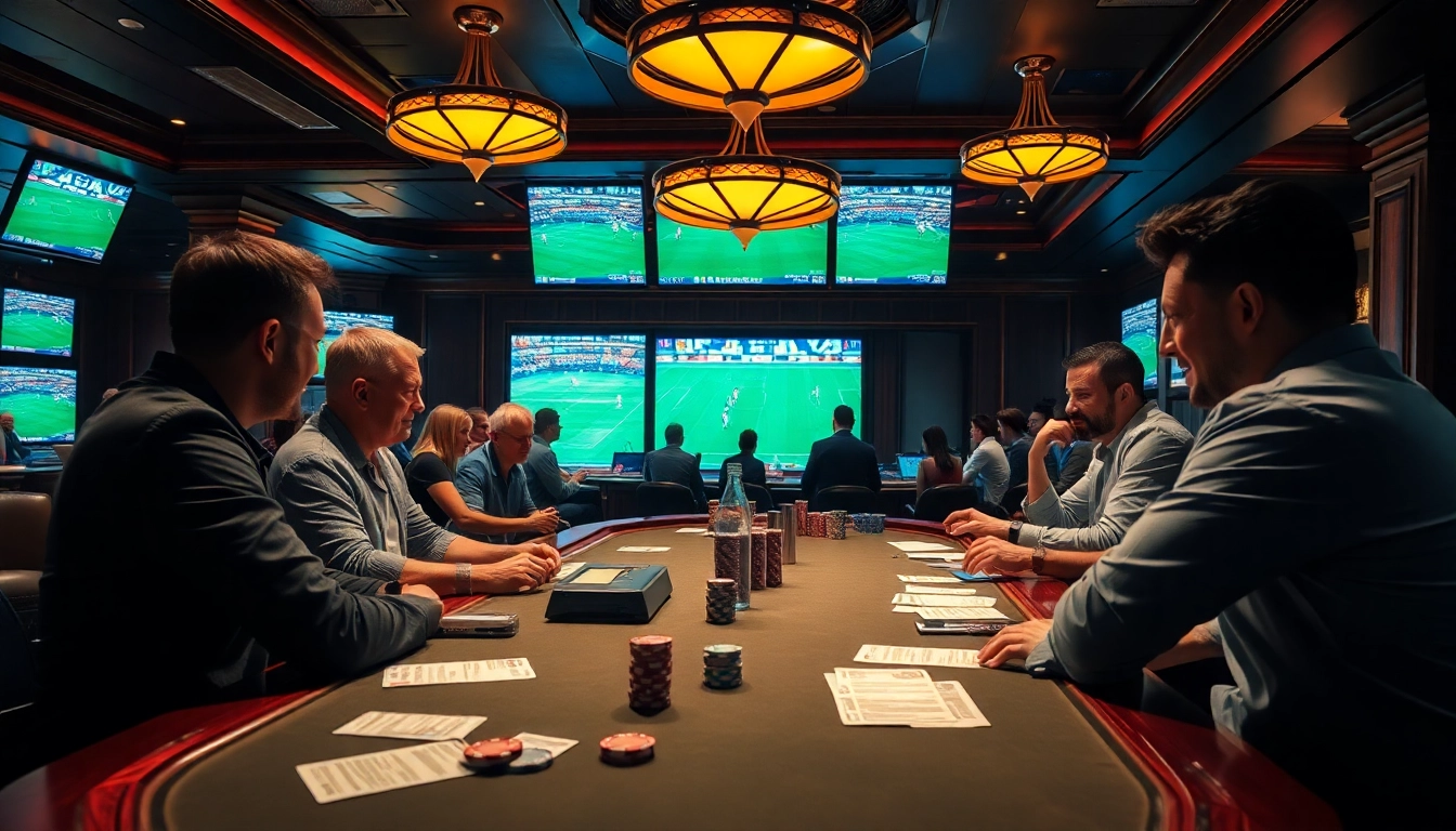 Betting excitement featuring tỷ lệ kèo bóng đá at a luxurious sports casino.