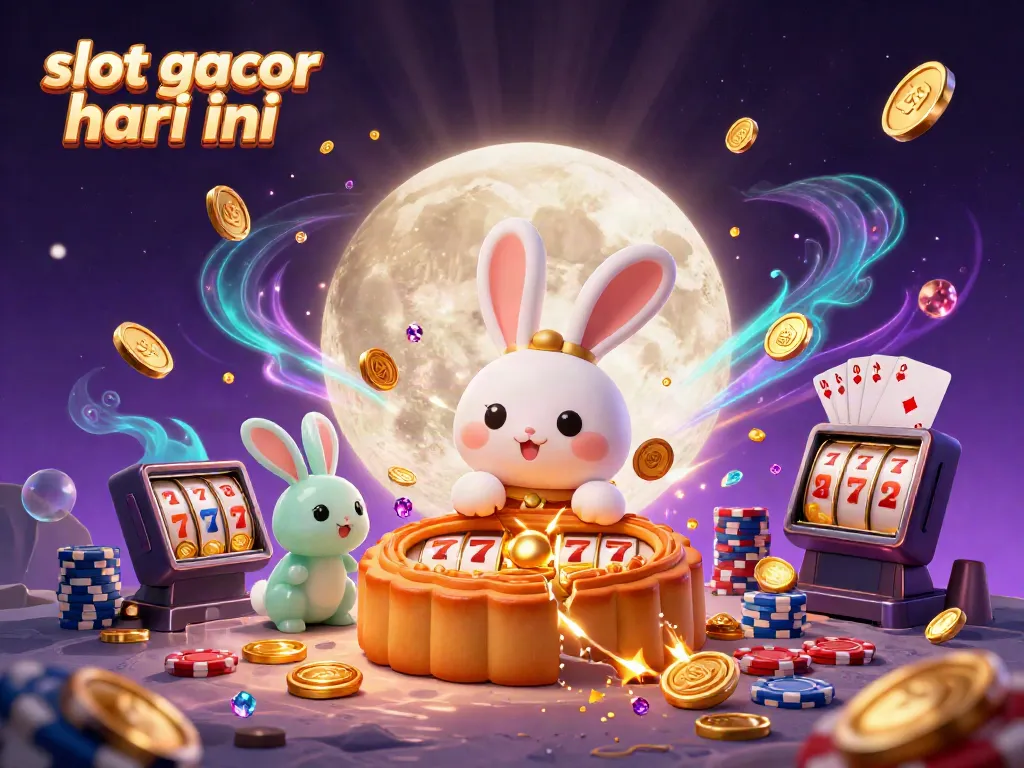 Slot gacor hari ini menampilkan kelinci bulan yang sedang mengolah kue bulan dengan simbol slot yang bersinar.