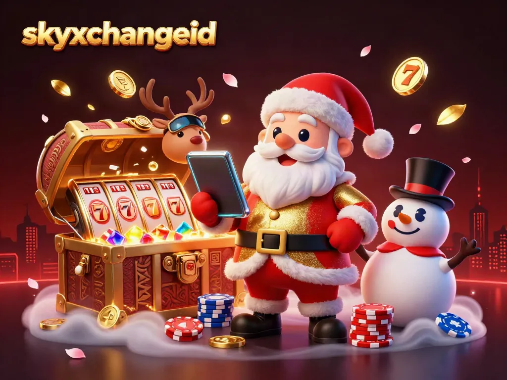Experience the skyxchangeid gaming world with Santa and friends in a vibrant casino scene.
