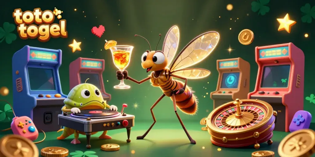 Experience the thrilling world of toto togel with lively characters in a vibrant casino scene.