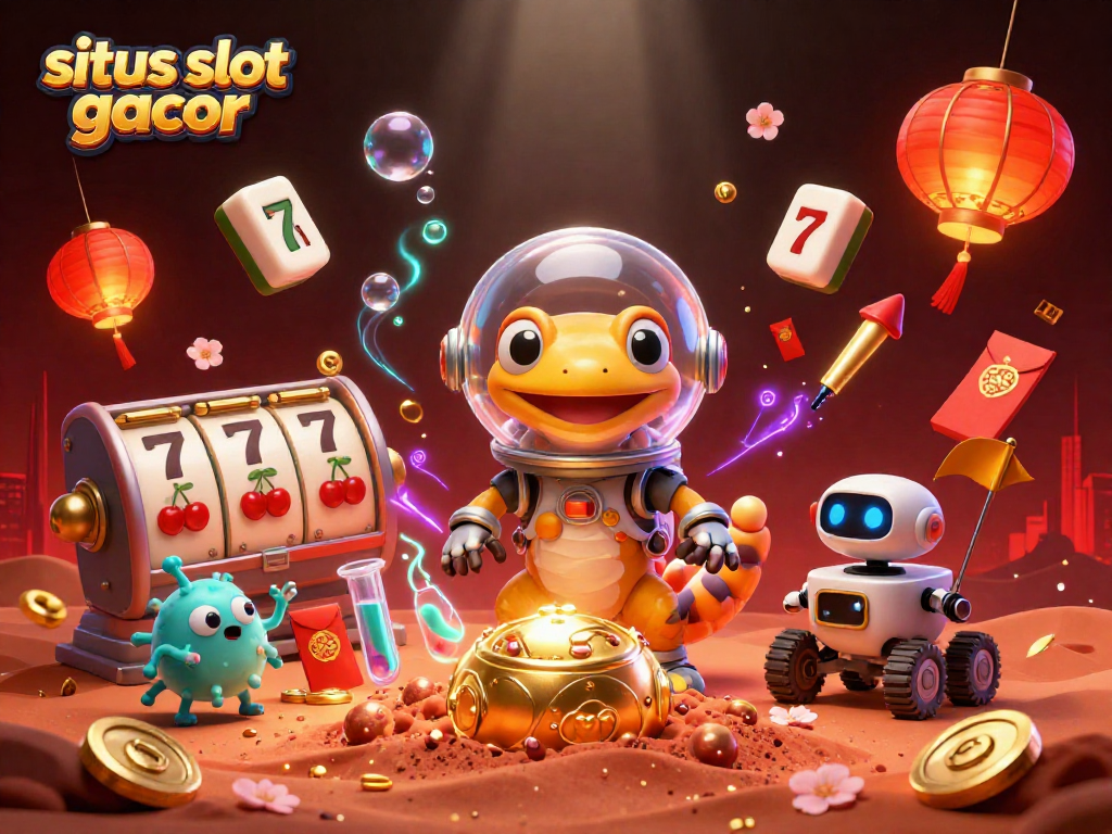 Experience high-stakes excitement with situs slot gacor, showcasing animated slots and golden treasures.