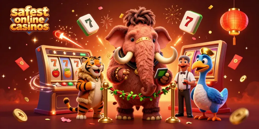 Explore the safest online casinos, featuring vibrant characters in a lively casino scene.