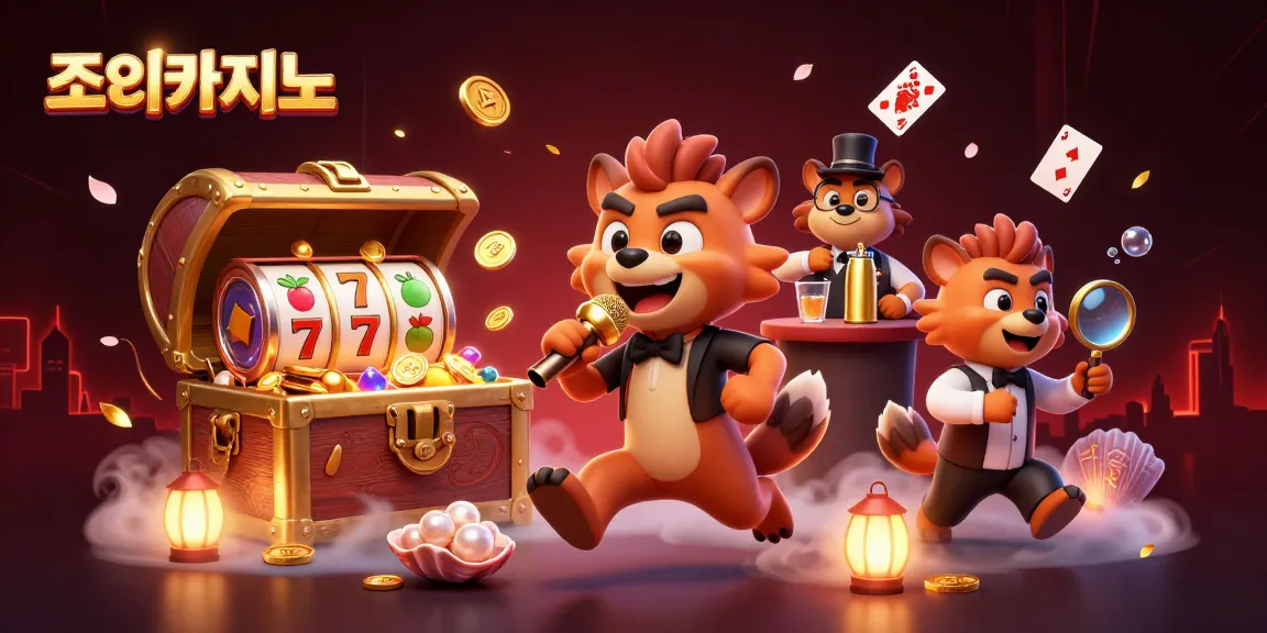 Experience the excitement at 조이카지노 with a lively comedic scene of hyenas in a vibrant casino atmosphere.