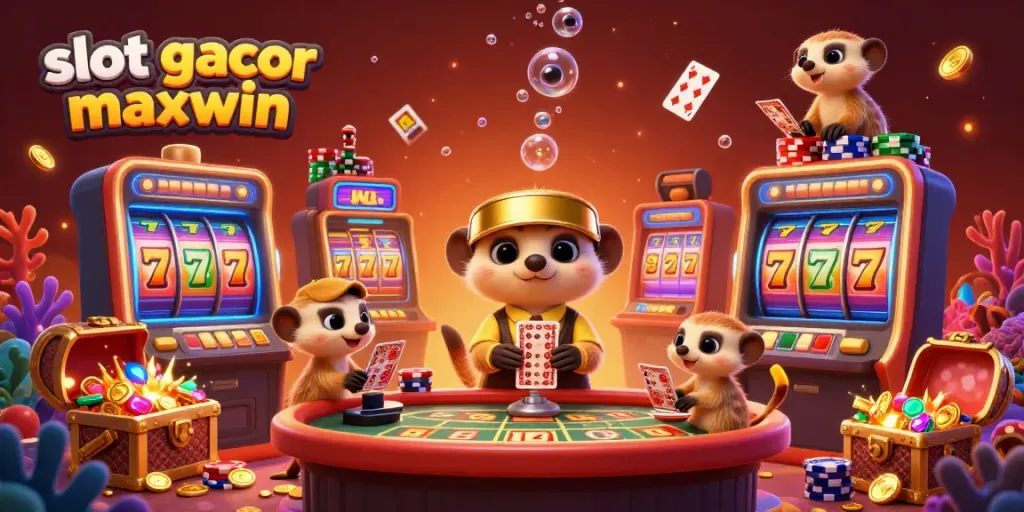 Menangkan slot gacor maxwin dengan karakter meerkat seru mengelola kasino, penuh koin emas dan elemen permainan.