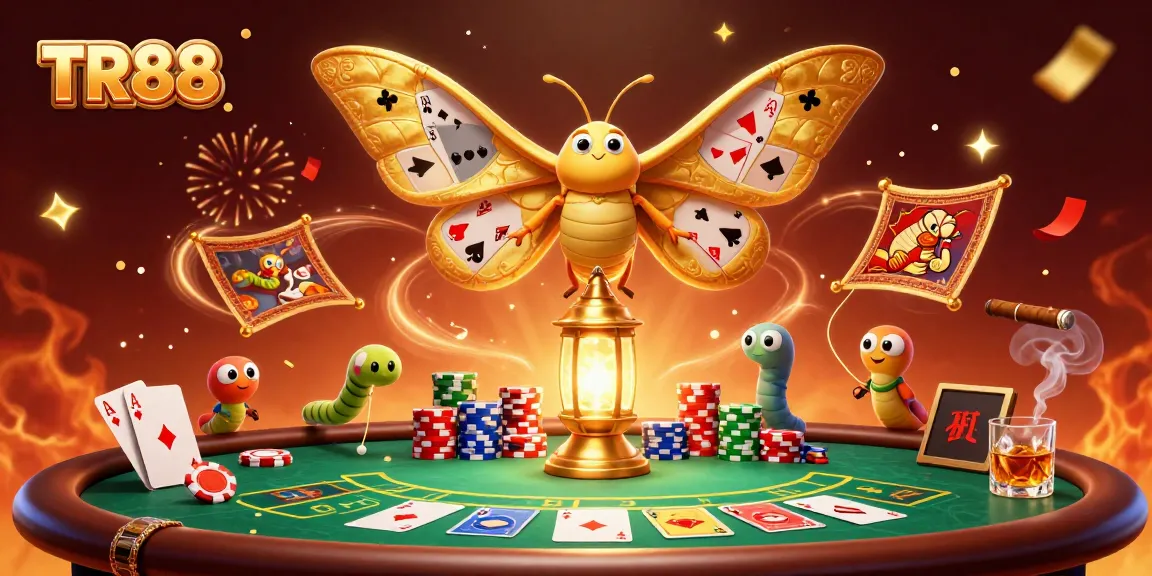 Experience the excitement of TR88 with a vibrant poker scene featuring golden elements and playful characters.