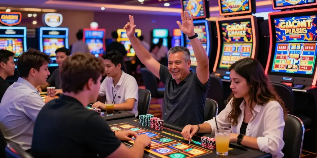 Players enjoying SLOT GACOR on a lively casino floor.