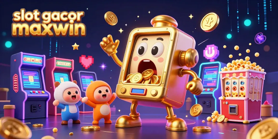 Experience the thrill of slot gacor maxwin with lively golden machines and arcade elements celebrating big wins!