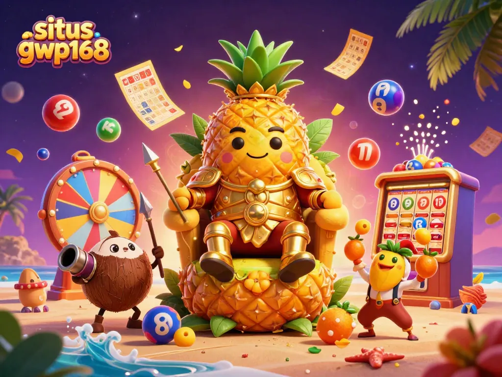 Situs gwp168 memberikan pengalaman bermain slot dengan karakter menarik di latar pantai kasino.