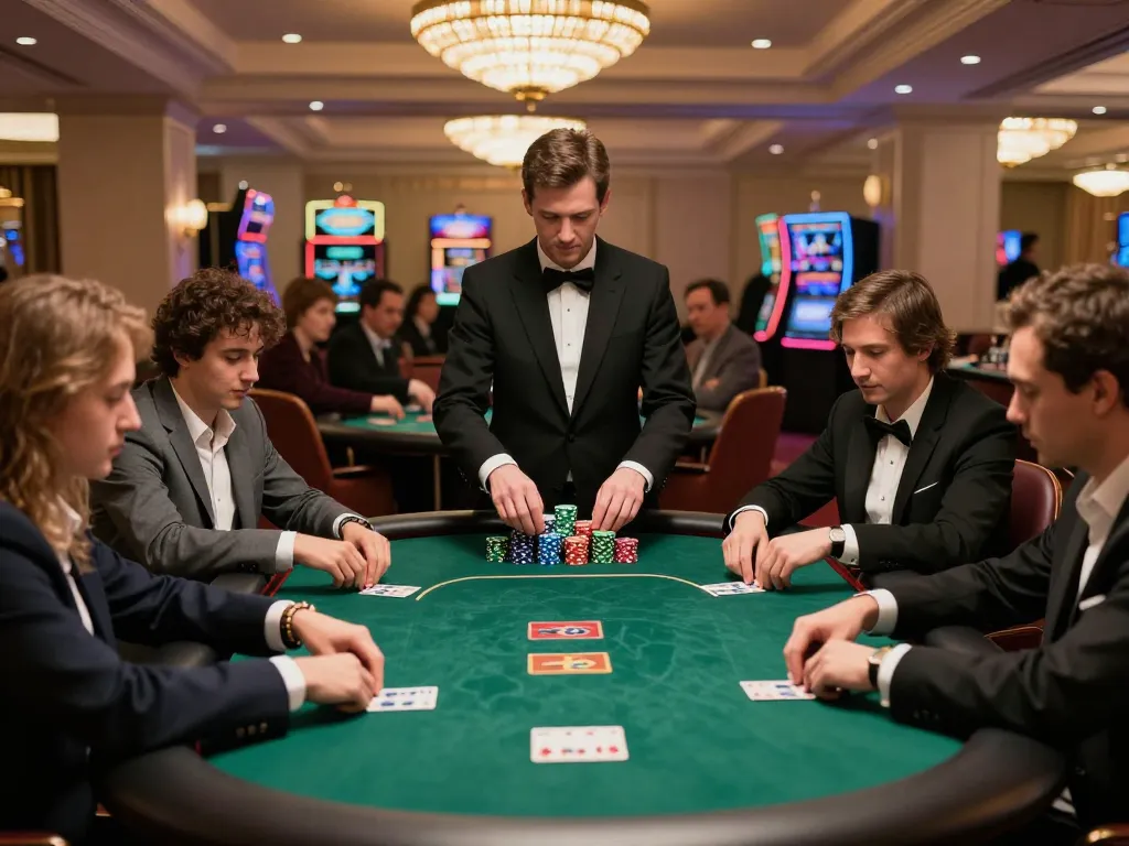 Engaging poker tournament at RR88, showcasing players vying for victory with vibrant chips and professional dealer