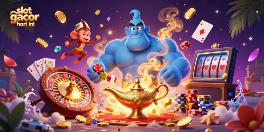 Menangkan slot gacor hari ini dalam ilustrasi 3D penuh warna dengan elemen kasino yang menarik.