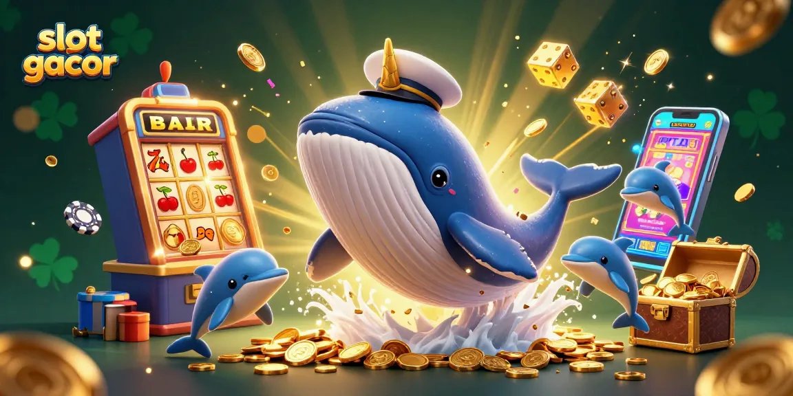 Menang besar dengan slot gacor melalui ilustrasi menyerukan jackpot dan permainan slot terbaik.