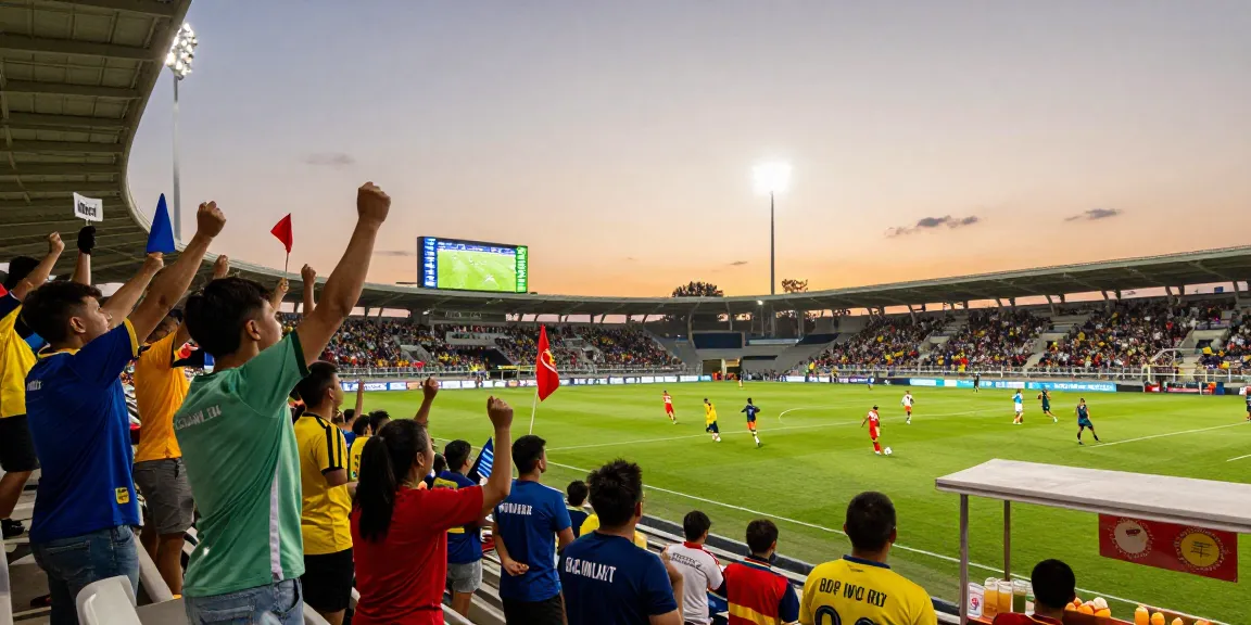 شاهدة مباريات كأس العالم بث مباشر with excited fans cheering in a vibrant stadium atmosphere during a thrilling match.