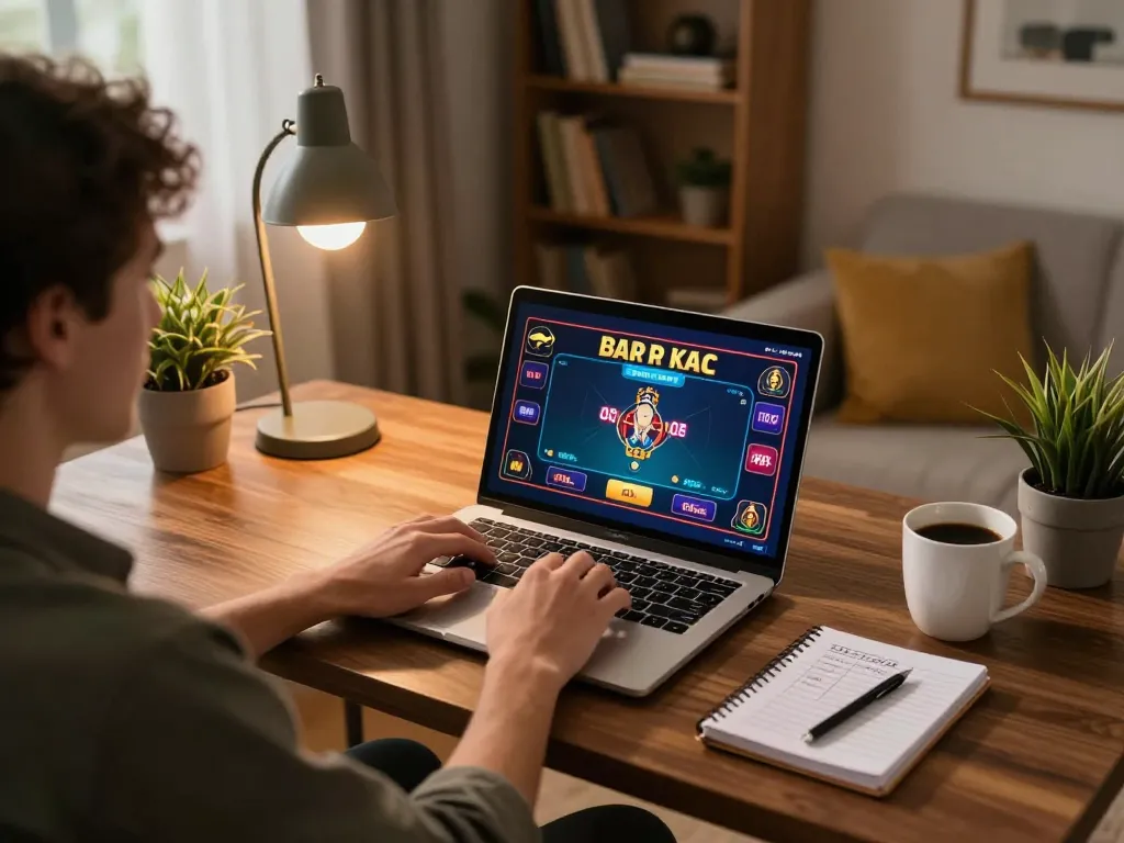 Engaging online casino gameplay with kkwin on a stylish laptop in a cozy home environment.