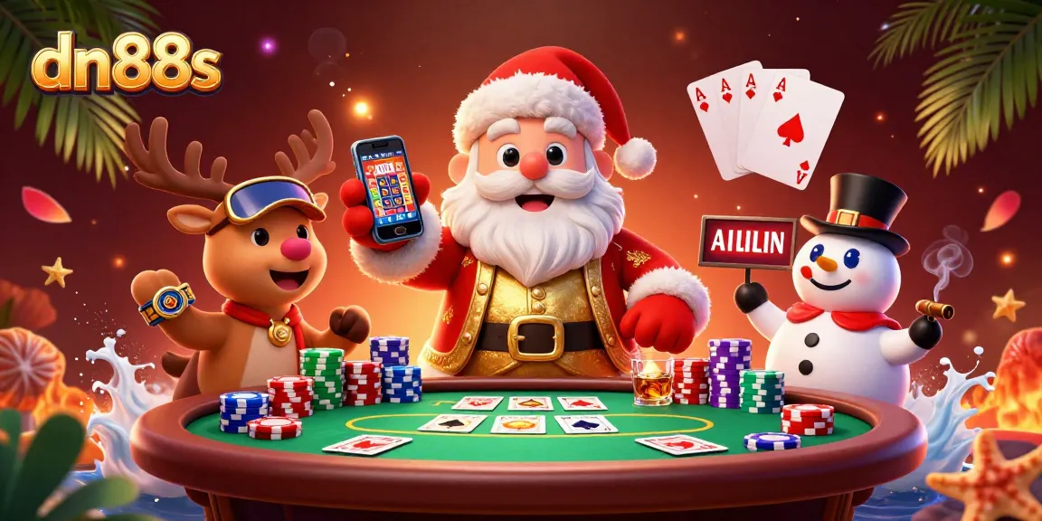 Experience thrilling wins at dn88s with Santa, his reindeer, and a snowman enjoying a vibrant casino scene.