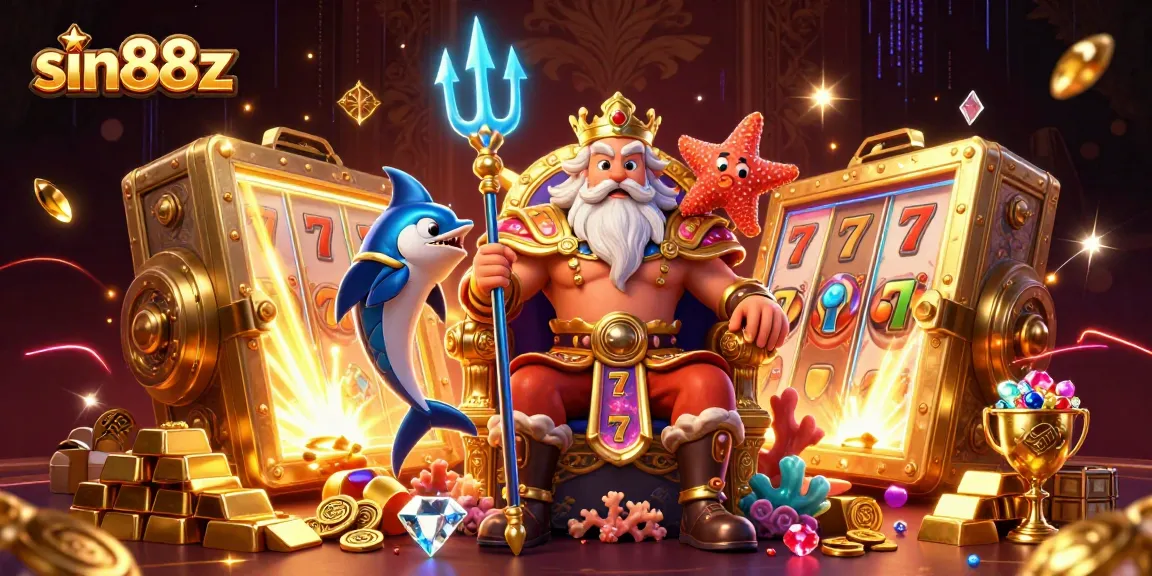 Experience thrilling slots with sin88z featuring Neptune and treasures in vibrant 3D art.