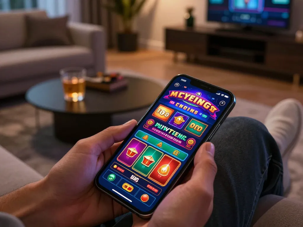 88vv users enjoying online gaming on a stylish smartphone, showcasing vibrant casino games.