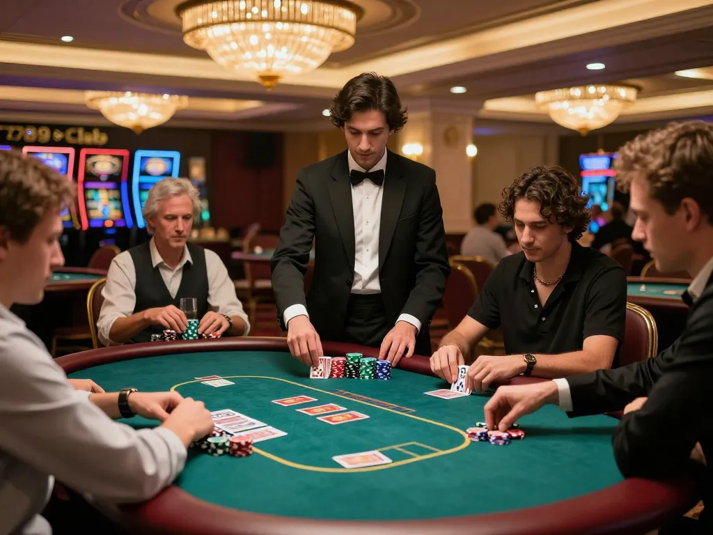 Intense poker game at 789club featuring players engaged with cards and chips.