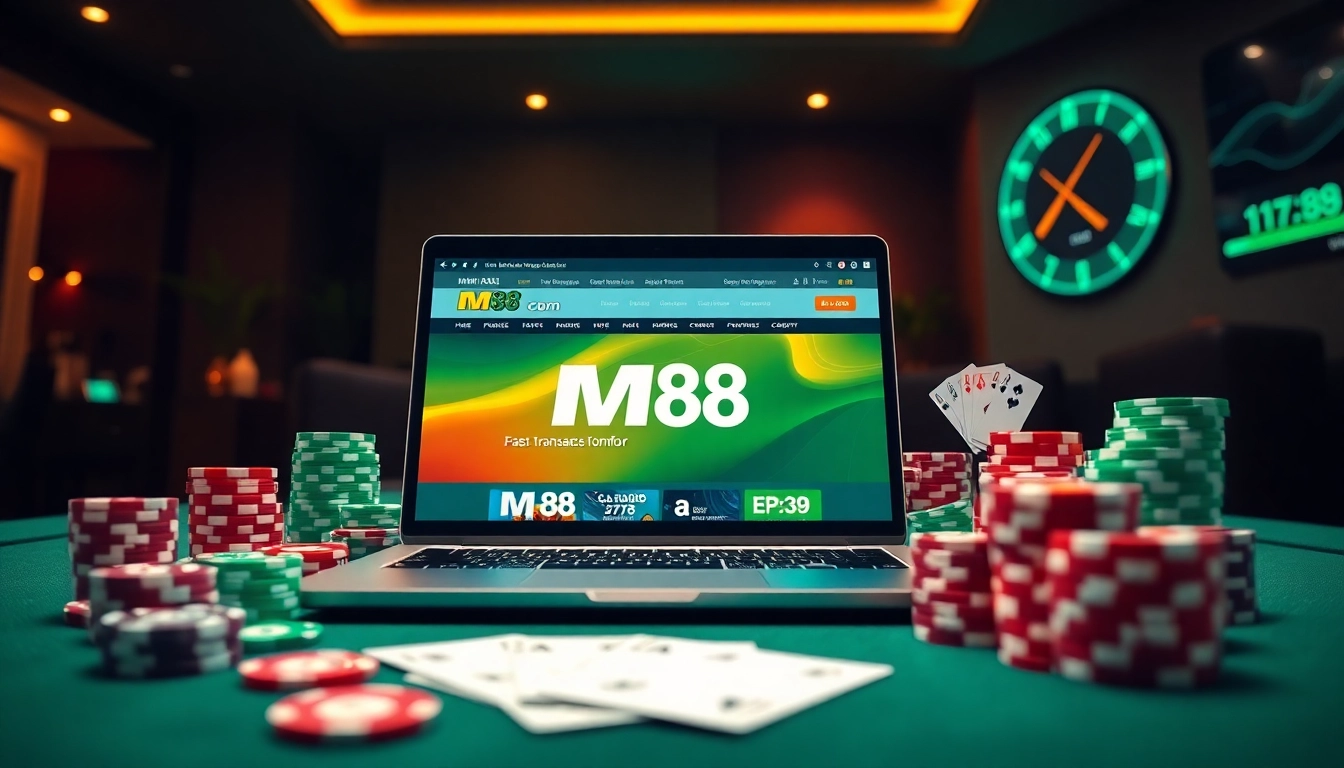Engaging online gambling scene featuring mm88 com with casino chips and vibrant colors.