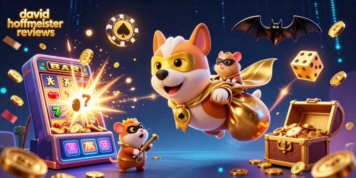 Engaging david hoffmeister reviews illustration with superhero dog and casino elements displaying vibrant energy.