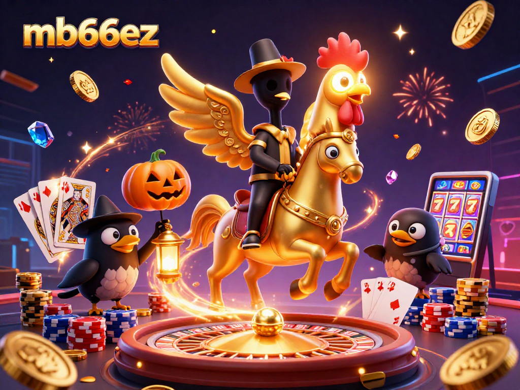 Experience thrilling entertainment at mb66ez casino with an enchanting midnight scene of a golden rooster.