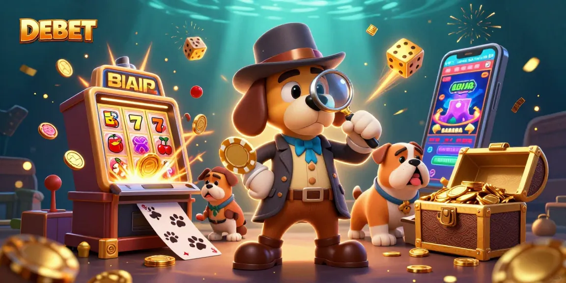 Engage with DEBET's thrilling slot adventure through a vibrant, dynamic casino scene.