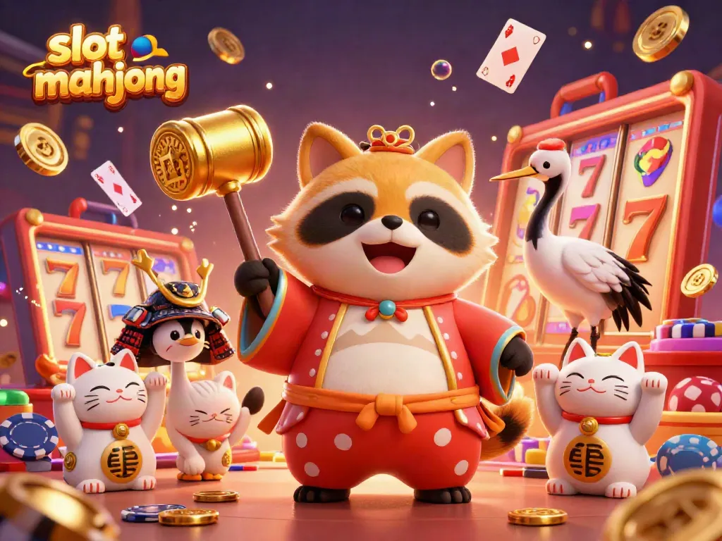 Experience the thrilling action of slot mahjong with vibrant characters and casino elements in a stunning 3D illustration.