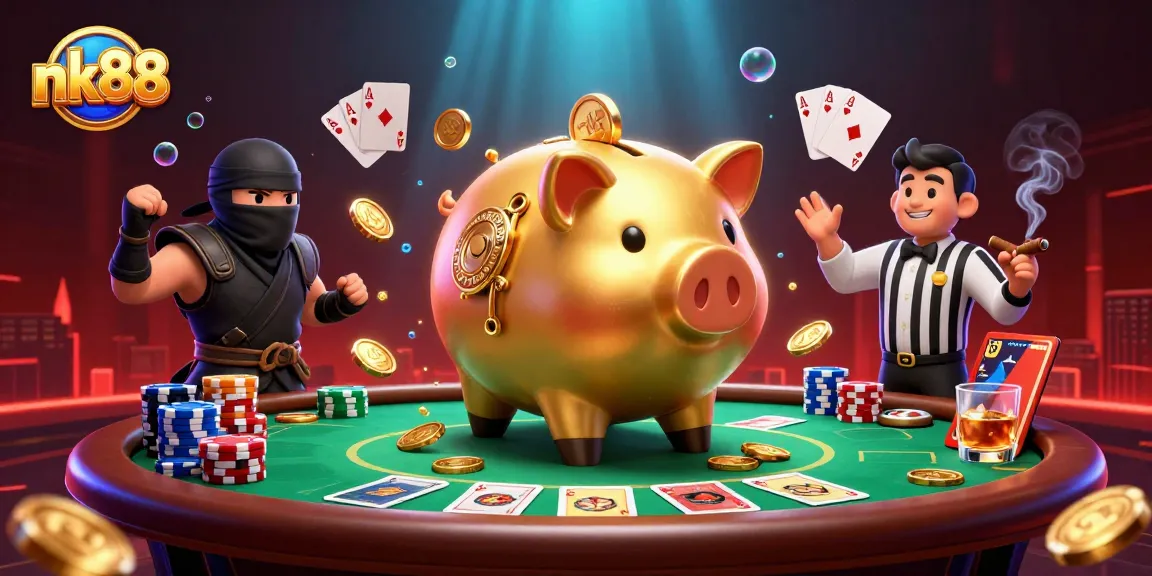 Experience thrilling gameplay at nk88 with dynamic poker action, featuring colorful chips and characters.