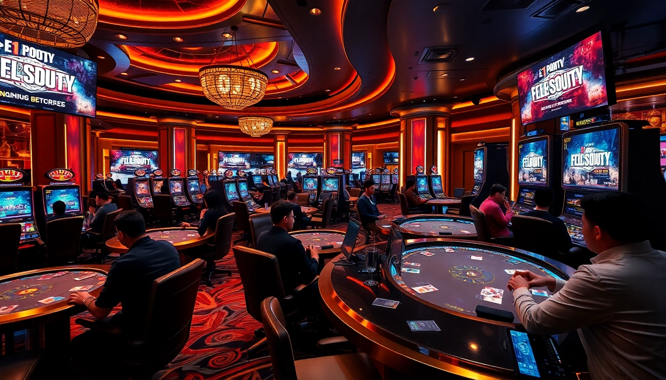 Exciting gaming atmosphere with E1 Sport CoD players strategizing at plush casino tables.