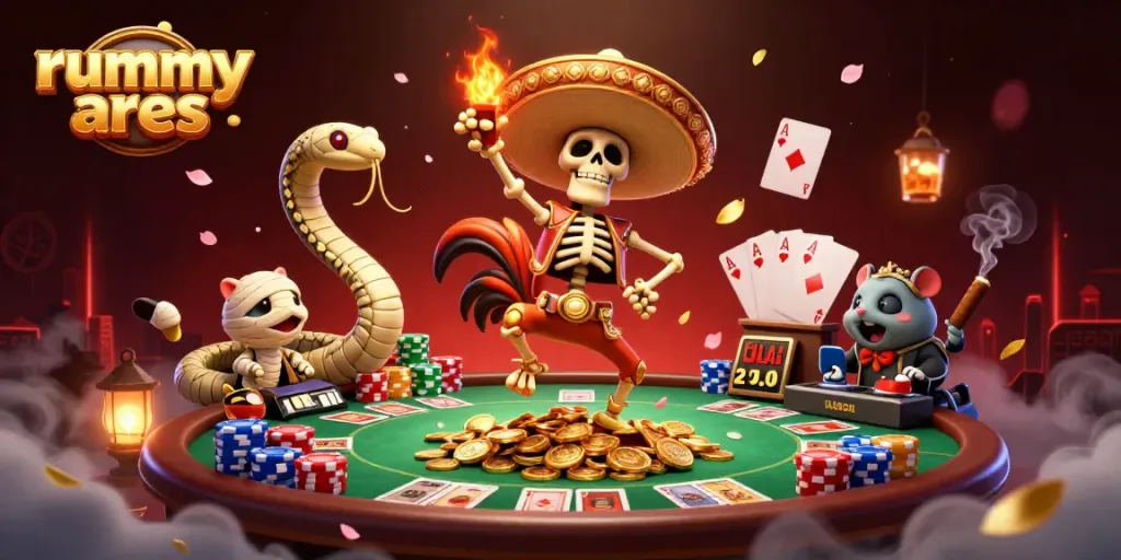 Experience thrilling gameplay with rummy ares featuring a vibrant victory scene with animated characters.