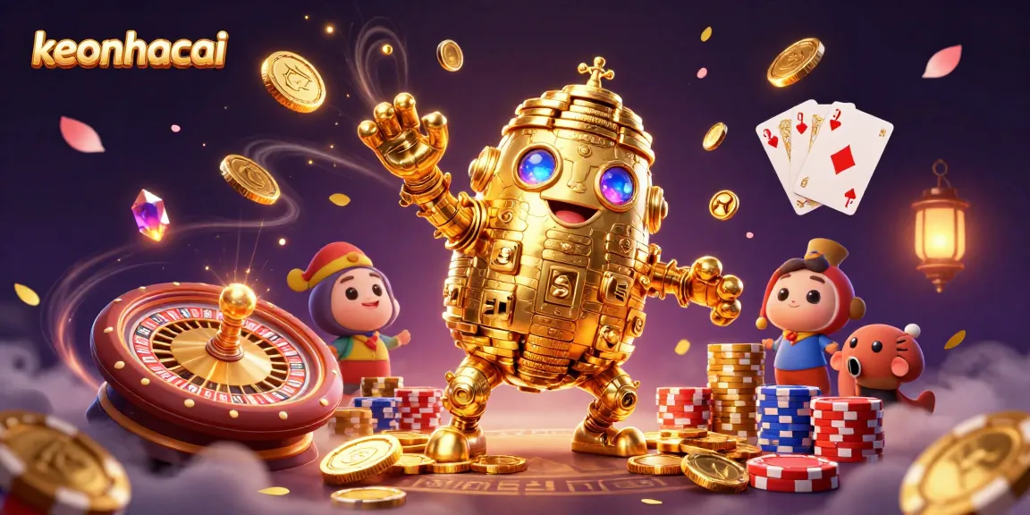Experience the excitement of keonhacai with a golden golem surrounded by vibrant casino elements.