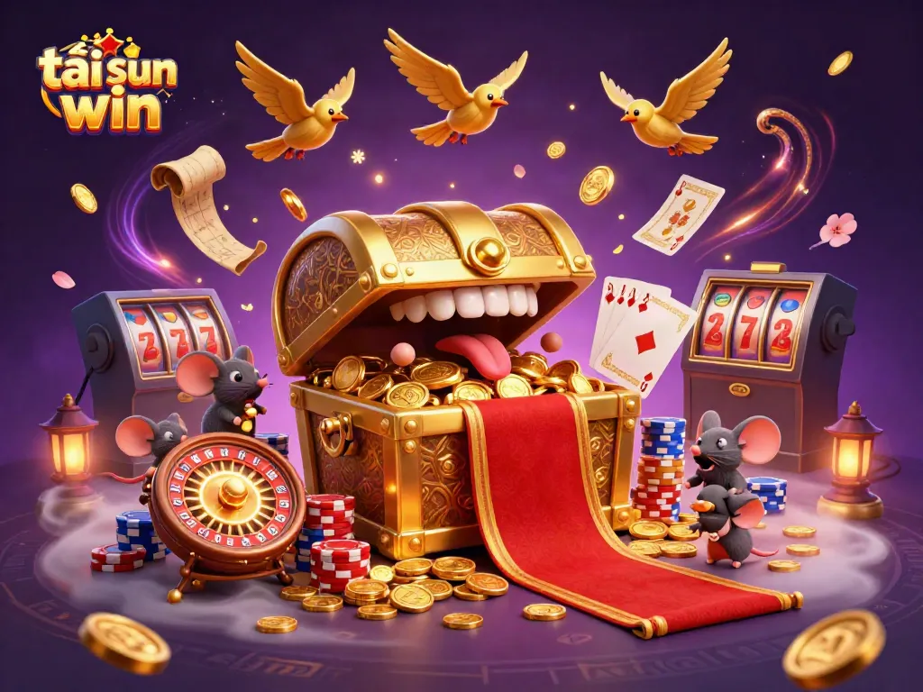 Experience the adventure of tải sun win with a treasure chest, coins, and vibrant gaming elements.
